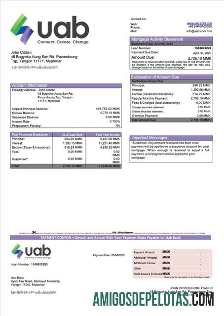 em branco Modelo Word e PDF de extrato de hipoteca do banco Myanmar Uab